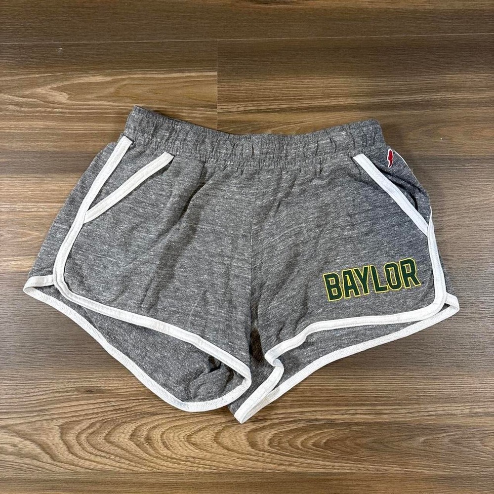 League gray & white Baylor shorts with white piping, size M